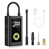 LAMONKE Tire Inflator Portable Air Compressor, Rechargeable Tire Inflator with LED Light, 150 PSI Bike Pump for Cars, Mini Air Pump for Bikes, Motorcycles, Balls and Emergency Flashlights (Black)