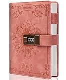 Lock Diary for Women Vintage Lock Journal Refillable Personal Locking Diary Leather Locking Journal Writing Notebook Girls B6 Secret Journal with Combination Passwords 5.5 x 7.8 in, Sunflower Pink