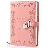 Diary with Lock and Key for Girls Thicken 360 Pages Leather Heart Shaped Locking Journal Cute Locked Secret Diaries Notebook for Women Adults A5 (Pink)