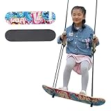 Stand Up Kids Skateboard Swing Outdoor Tree Surfing Swing with 7 Layer Maple Tree Board for Kids Up to 300 Lbs UV Resistant Rope, & Handles, Adjustable Height Wear Resistant PE Rope (Blue red)
