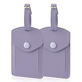 Kevancho Leather Luggage Tags for Men Women, Suitcase Labels Baggage Bag Tag ID Tags with Full Back Privacy Cover for Cruise Ships, Travel Accessories Tags Set of 2 PCS (Purple)