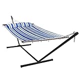 Cool Area 2 Person Hammock with Stand Spreader Bars and Detachable Pillow Heavy Duty 475lbs Capacity for Outside Outdoor Indoor Backyard Patio Garden