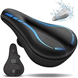 Meencool Bike Seat Cover - Bike Seat Cushion for Men & Women, Gel Padded Bicycle Seat Cover for Indoor & Outdoor Bike Seat with Adjustable Velcro Secure(11'x7'，Blue)