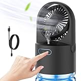 KECYCEYN Desk Fan, Small Cooling Misting Fan with Large Water Tank and 7 Colorful Nightlight, 3 Speeds Rechargeable with 2000mAh Battery Powered Personal Fan for Outdoors, Office, Room, Home(Black)