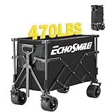 EchoSmile Heavy Duty 470 Lbs Capacity Collapsible Wagon, Beach Wagon with Big All-Terrain Wheels, Folding Camping Wagons, Grocery Portable Utility Cart, Adjustable Rolling Sports Carts for Outdoor