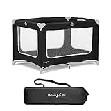 Dream On Me Zodiak Portable Playard in Black, Lightweight, Packable and Easy Setup Baby Playard, Breathable Mesh Sides and Soft Fabric - Comes with a Removable Padded Mat