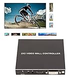 2x2 HDMI Video Wall Processor, Ultra HD 4 Channel DVI TV Wall Video Controller, 180° Rotating HDMI Splicing Display Processor with RS232 and IR Remote Control(US)