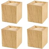 SINJEUN 4 Pack 4 Inch Solid Wood Bed Risers, Natural Square Wood Furniture Lifters, Wood Extenders Stilts for Table, Sofa, Armchairs, Cabinets