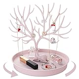 penobon Jewelry Tree Stand Organizer, Plastics Tree Stand Display for Earrings, Necklaces, Bracelets and Rings (Pink)