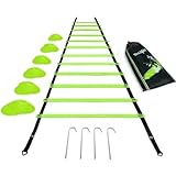 Yes4All Ultimate Combo Agility Ladder Training (Lime) Set – Speed Agility Ladder Lime 12 Adjustable Rungs, 12 Agility Cones & 4 Steel Stakes - Included Carry Bag