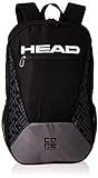 HEAD Core Tennis Backpack - 2 Racquet Carrying Bag w/ Padded Shoulder Straps, Black/Grey