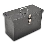 8SC82 16 Inch Black Aluminum Tool Box 5 Bar Tread ToolBox for Truck Bed Car Outdoor Trailer Pickup Underbody RV ATV Storage Underbed Tools Organizer with Top Side Handle and Lock (16'X7.5'X10')