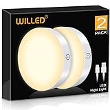 WILLED 3000K Dimmable Touch Lights, Battery Rechargeable Tap Lights, Magnet Stick on Closet Light, Portable LED Puck Night Lights for Cabinet, Wardrobe, Counter, Kitchen, Bedroom (2 Pack)