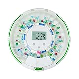 Automatic Pill Dispenser for Elderly with Alarm, Lock 28-Day Medication Dispenser, 6 Dosage Templates, Sound & Light Alerts & Key for Vitamins, Supplements (Clear Lid)