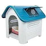 Medium Indoor Outdoor Doghouse - Cozy Shelter with Raised Floor Weatherproof Floor Drainage Dog Kennel, Temperature Controlled Ventilation, Slanted Roof, Easy Assembly (29.5'x24'x34')