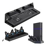 Perfect Part PS4 Cooling Station - PS4 Cooling Fan with Controller Charging Docks & 3 USB Hub Ports, PS4 Vertical Stand with Dual Controller Charge Station, For Sony Playstation Charging Station