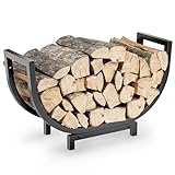 Firewood Rack Outdoor and Indoor Firewood Storage，Double Coated Fire Wood Rack，Waterproof Rustproof Stable Log Holder and Fireplace Decor Organizer-Black (24 INCH-Black)