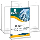 Arrobust 8.5 x 11 Acrylic Sign Holder Clear Table Signs Stand, Double Sided T Shape Flyer Holder Plastic for Picture Paper Card Home Office Menu Retail Show Fair, 6 Pack