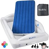 RichYa Inflatable Toddler Travel Bed with 4 Safety Bumpers, Portable Toddler Bed with Sides, Kid Air Mattress with Storage Bag and 120V Electric Pump for Camping and Sleepover - 62*40*12'' - Dark Blue