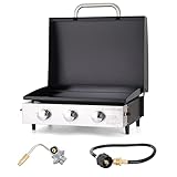 Sophia & William Gas Tabletop Griddle Portable Propane Flat Top Grill, Small Outdoor BBQ Grill for Camping, Travel, RV, Griddle with 375 SQ.IN. & Heavy Duty Ceramic Coating Cooking Plate, Lid(Black)