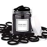 iFwevs 50PCS Black Hair Ties,Cotton Seamless Ponytail Holders,No Damage Elastics Hair Bands for Thick Heavy &Curly Hair