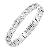 Feraco 2X Strength Magnetic Bracelets for Women Titanium Steel Magnetic Bracelet with Double Rows Ultra Strong Gauss Magnets, Jewelry Gifts (Silver)