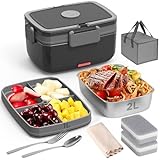 Geveniss Electric Lunch Box Food Heater - Portable Heating Lunch Box (12V/24V/110V/220V) - 2L Stainless Steel & 1L PP Fruit Container Food Warmer - Ideal for Car, Truck, Office, and Outdoor Use