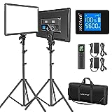 Neewer 18' Led Video Light Panel Lighting Kit with Remote, 2-Pack 45W Dimmable Bi-Color +Light Stand, 3200K–5600K Soft Light CRI 97+ 4800Lux for Game/Live Streaming/YouTube/Photography