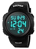SKMEI MJSCPHBJK Mens Digital Sports Watch, Waterproof LED Screen Large Face Military Watches and Heavy Duty Electronic Simple Army Watch with Alarm, Stopwatch, Luminous Night Light - Black