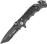 Smith & Wesson Border Guard SWBG10S 8.3in High Carbon S.S. Folding Knife with 3.5in Serrated Tanto Blade and Aluminum Handle for Outdoor, Tactical, Survival and EDC ,Black
