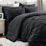 Bedsure Queen Comforter Set - Beddding Sets Queen Black 8 Pieces Pintuck, Black Bed in A Bag with Comforters, Sheets, Pillowcases & Shams, Kids Bedding Set