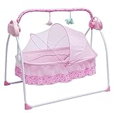 TFCFL Electric Baby Crib Cradle, 5-Speed Baby Bassinet Auto Rocking Chair Chair Bed with Remote Control Infant Musical Sleeping Basket for 0-18 Months Newborn Babies 25KG/55LBS Capacity (Pink)