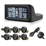 Easesuper Rv Tire Pressure Monitoring System, Large Screen Rv TPMS with 6 Flow Thru Sensors(0-199PSI) & Repeater,7 Alert Modes & Real Time Display Pressure&Tempereture, Auto Sleep,for Trailer,Truck