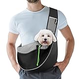 Pawaboo Pet Dog Sling Carrier, Hand Free Drawstring Dog Papoose with Adjustable Strap, Breathable Mesh Bag for Puppy Cat, Crossbody Satchel Dog Purse with Pocket for Outdoor Travel, Black, Small