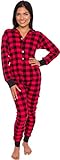 Silver Lilly Women's Buffalo Plaid Flapjack Pajamas - Winter One Piece PJs - Soft, Comfy Holiday Jumpsuit (Red/Black, Medium)