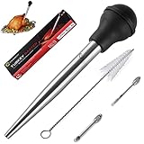 JY COOKMENT Stainless Steel Turkey Baster Baster Syringe for Cooking Meat Injector Set with 2 Marinade Needles 1 Cleaning Brush for Home Baking Kitchen Tool