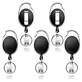 Teskyer 5 Pack Badge Holders, Retractable Badge Reel with Carabiner Belt Clip and Key Ring for ID Card Name Holder and Keychain