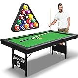 SereneLife 6-Ft Folding Pool Table - Portable Billiard Table - Includes 2X Cue Sticks, Full Set of Balls, Chalk, Brush - Foldable Pool Table for Kids and Adults - SLPLTB76