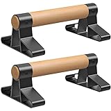 SELEWARE Wood push up bars Parallettes bars Anti-slip Handstand Bars for Calisthenics, Fitness, Floor workouts Solid Wood with Sturdy Metal Bracket, Support 600 lbs 10 * 6.5 * 4 inch