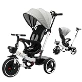 UBRAVOO Baby Tricycle,6-in-1 Baby Push Bike Steer Stroller,Learning Toddler Bike/Detachable Guardrail,Adjustable Canopy,Safety Harness,Folding Pedal,Storage Basket,Brake,Shock Absorption