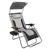 Coastrail Outdoor Zero Gravity Chair with Shade, 400lbs Capacity Mesh Back Padded Reclining Lounge Chair Plus Cup Holder, Table for Yard Patio Lawn Black