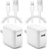 iPad Charger iPhone Charger [2-Pack] 12W USB Wall Charger Foldable Travel Plug Block with 6FT USB Flat Ribbon Cable Compatible with iPad iPhone, iPad, Airpod