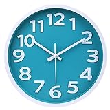 Wall Clock Silent Non Ticking Indoor Outdoor Clock Battery Operated Easy to Read Analog Decorative Clocks for Bedroom Office Home Patio Pool Porch Decor,12 Inch Aqua