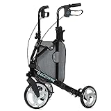 ELENKER 3 Wheel Rollator Walker for Seniors, Three Wheeled Mobility Aid with 10' Wheels and Zipper Storage Pouch, Foldable, Narrow for Small & Tight Spaces, Black