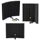 REEKIO High Density Microphone Isolation Shield, Studio Mic Sound Absorbing Foam Reflector for Condenser Microphone Recording Equipment, Podcasts, Vocals, Broadcasting, 3 Panels
