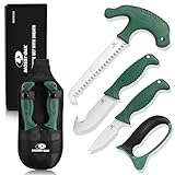 Mossy Oak Field Dressing Kit, 4 Pcs Hunting Knife Set with Portable Sheath, Gut-Hook Skinner, Caping Knife, Wood/Bone Saw, Knife Sharpener, for Deer Hunting, Camping, Perfect Hunting Gifts for Men