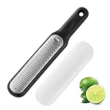 Cheese Grater with Handle, OLULU Stainless Steel Lemon Zester Graters for Kitchen, Grater for Ginger, Garlic, Cheese, Chocolate, Nutmeg, Spices, Protective Cover Included, Dishwasher Safe (Black)