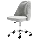 Home Office Desk Chair, Modern Adjustable Low Back Rolling Chair Twill Fabric Upholstered Chair Armless Cute Chair with Wheels for Bedroom, Classroom, and Vanity Room (Light Grey)