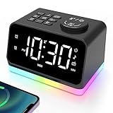 Alarm Clock Radio for Bedroom, Small Digital Clock for Bedside with 8 Colors Night Light & Time Display, Dimmer, Sleep Sound Machines with Timer, Loud FM Radio Alarm Clock for Heavy Sleepers Adults