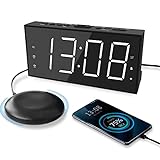 Super Loud Alarm Clock with Bed Shaker for Heavy Sleeper, Dual Vibrating Alarm Clock with USB Charger for Hearing-impaired Deaf, 7.5’’ Large Display with Dimmer, Snooze, 12/24H & Battery Backup